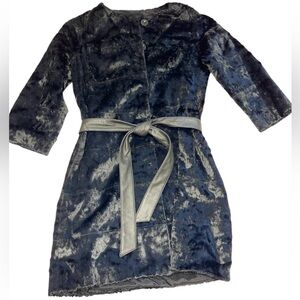 Etcetera black faux fur belted 3/4 sleeve snap up coat size 4
